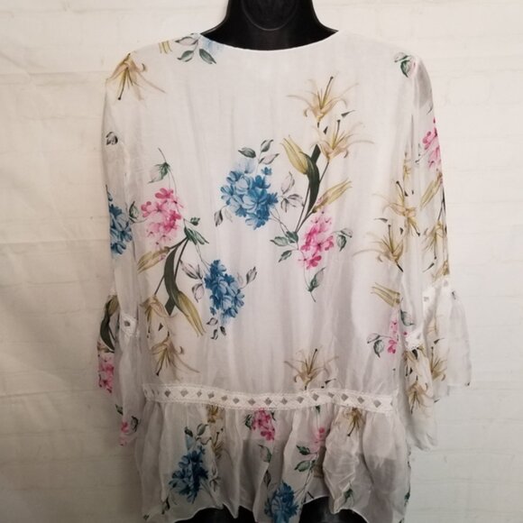 Tempo Paris silk floral blouse with frilly sleeves - Picture 4 of 6